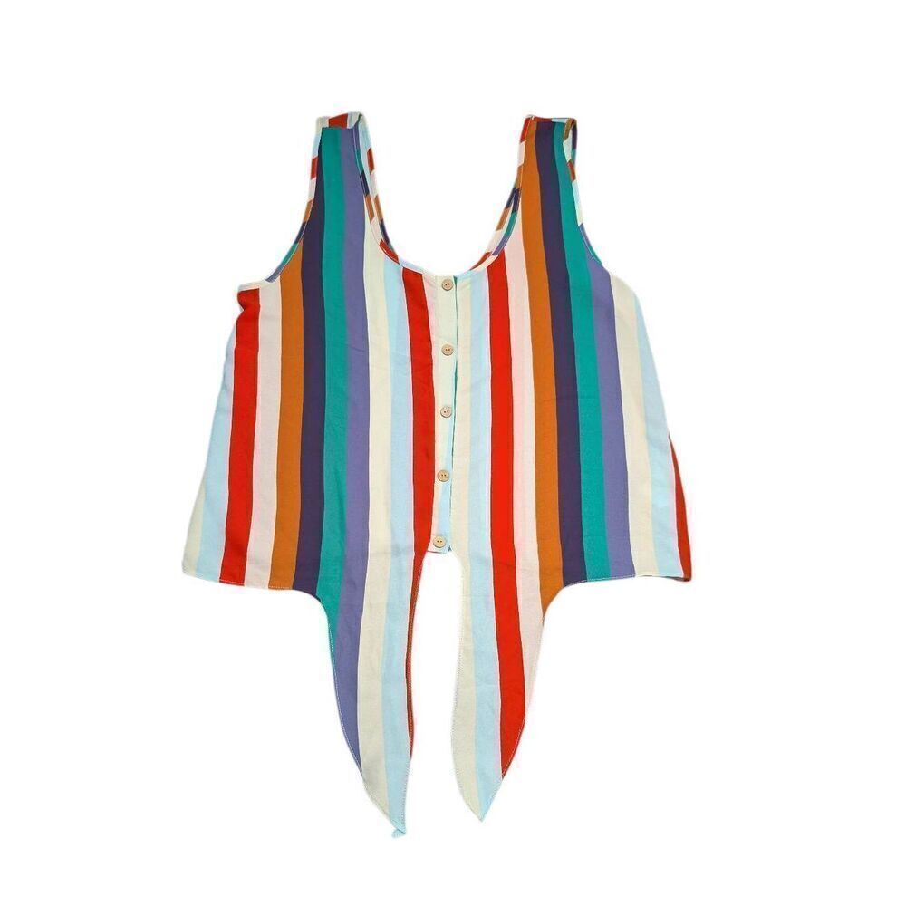 Karlie Multi-Striped Sleeveless Tie Waist Tank Top Women's Size Large